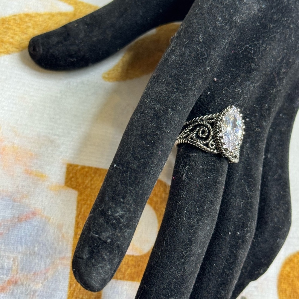 Filigree Ring in Oxidized  Silver Solitaire Goshenite Gemstone